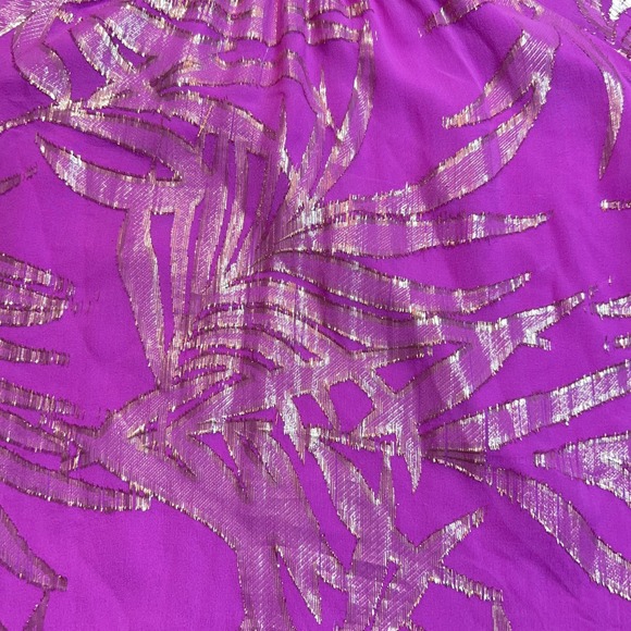 Lilly Pulitzer‎ Shirt Women's Medium Caline Silk Top Wild Fuchsia Palm Leaf - Picture 2 of 9